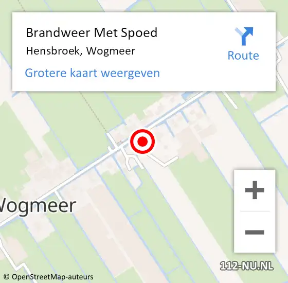 Locatie op kaart van de 112 melding: Brandweer Met Spoed Naar Hensbroek, Wogmeer op 14 december 2022 11:33