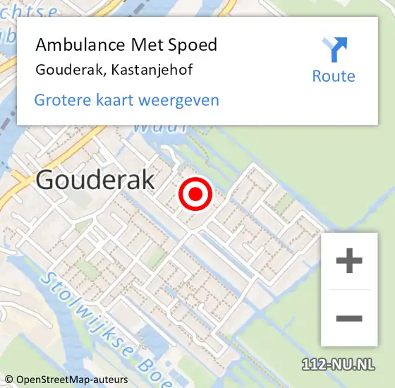 Locatie op kaart van de 112 melding: Ambulance Met Spoed Naar Gouderak, Kastanjehof op 14 december 2022 12:07
