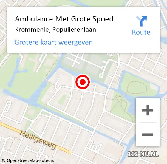 Locatie op kaart van de 112 melding: Ambulance Met Grote Spoed Naar Krommenie, Populierenlaan op 14 december 2022 12:09