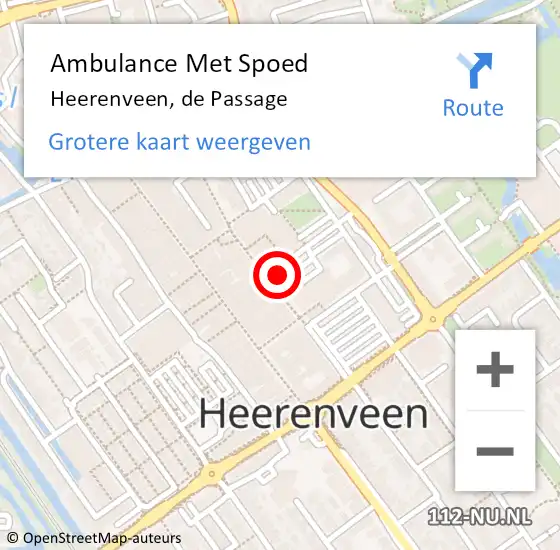 Locatie op kaart van de 112 melding: Ambulance Met Spoed Naar Heerenveen, de Passage op 14 december 2022 12:25