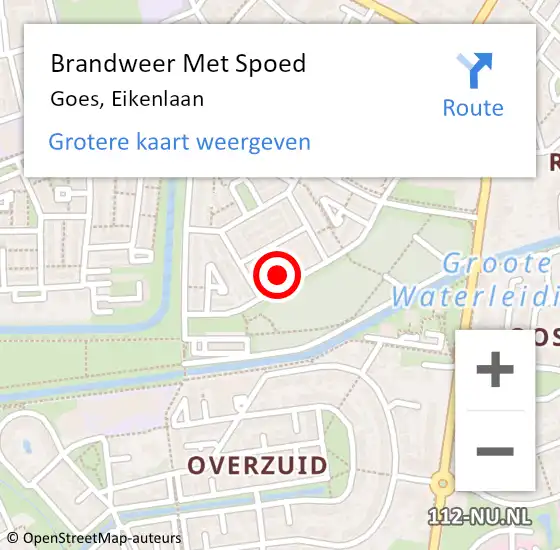 Locatie op kaart van de 112 melding: Brandweer Met Spoed Naar Goes, Eikenlaan op 14 december 2022 12:25