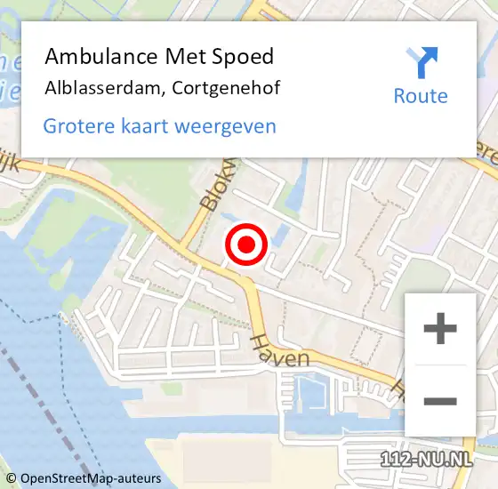 Locatie op kaart van de 112 melding: Ambulance Met Spoed Naar Alblasserdam, Cortgenehof op 14 december 2022 12:27