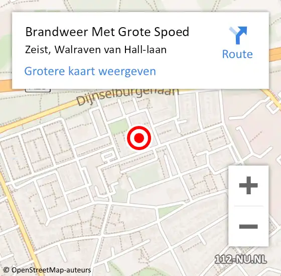 Locatie op kaart van de 112 melding: Brandweer Met Grote Spoed Naar Zeist, Walraven van Hall-laan op 14 december 2022 12:36