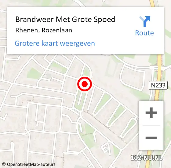 Locatie op kaart van de 112 melding: Brandweer Met Grote Spoed Naar Rhenen, Rozenlaan op 14 december 2022 12:52