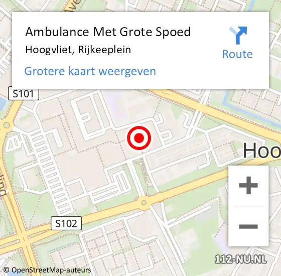 Locatie op kaart van de 112 melding: Ambulance Met Grote Spoed Naar Hoogvliet, Rijkeeplein op 14 december 2022 13:08