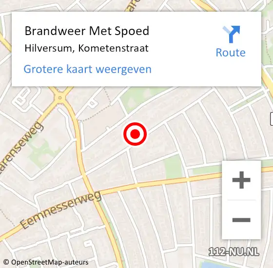 Locatie op kaart van de 112 melding: Brandweer Met Spoed Naar Hilversum, Kometenstraat op 14 december 2022 13:24