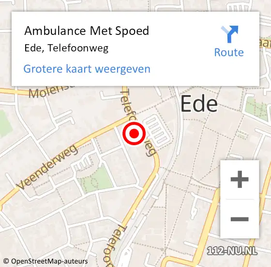 Locatie op kaart van de 112 melding: Ambulance Met Spoed Naar Ede, Telefoonweg op 14 december 2022 13:50