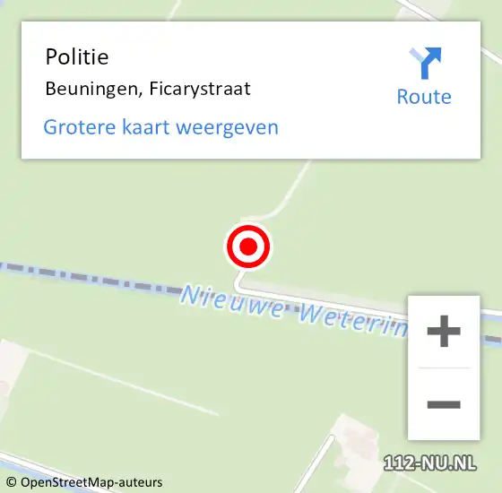 Locatie op kaart van de 112 melding: Politie Beuningen, Ficarystraat op 14 december 2022 13:52