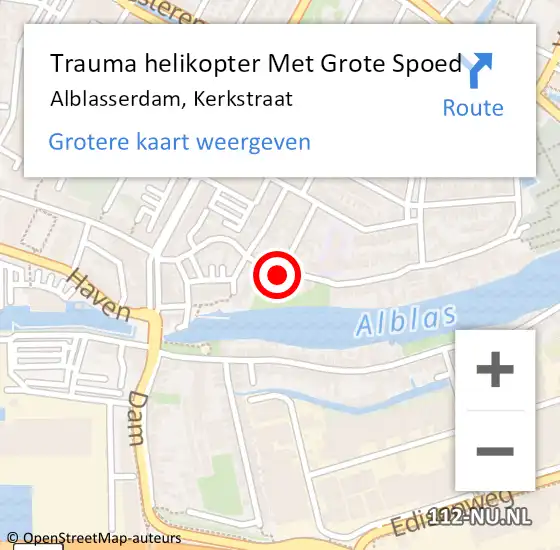 Locatie op kaart van de 112 melding: Trauma helikopter Met Grote Spoed Naar Alblasserdam, Kerkstraat op 14 december 2022 14:02