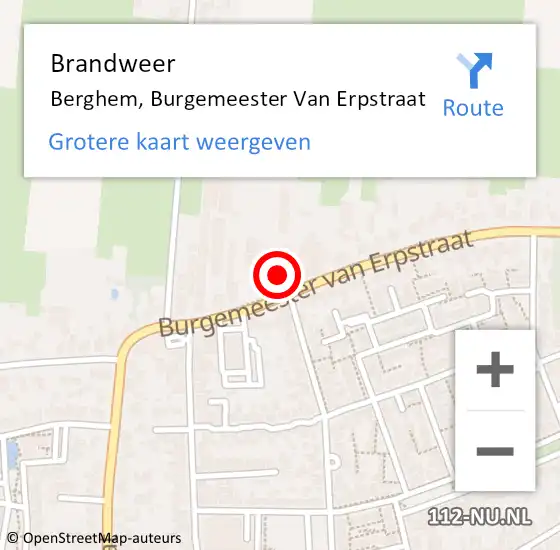 Locatie op kaart van de 112 melding: Brandweer Berghem, Burgemeester Van Erpstraat op 10 oktober 2013 21:57