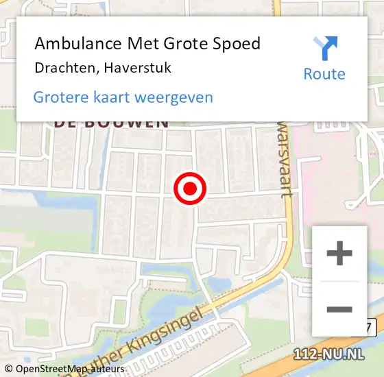 Locatie op kaart van de 112 melding: Ambulance Met Grote Spoed Naar Drachten, Haverstuk op 14 december 2022 14:11