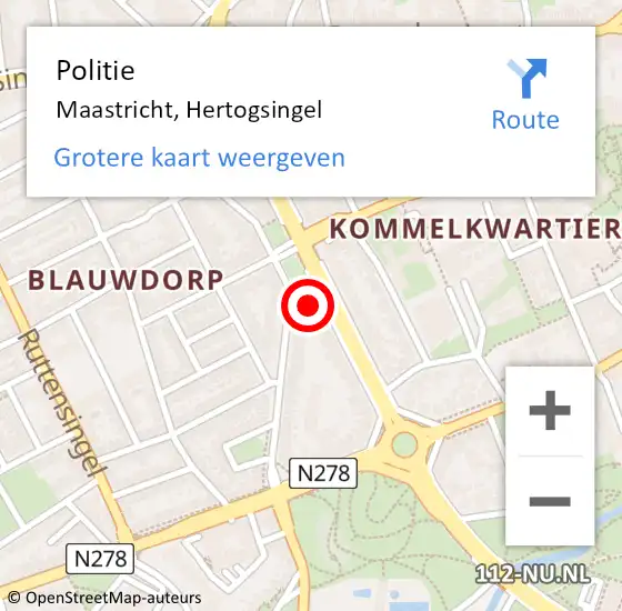 Locatie op kaart van de 112 melding: Politie Maastricht, Hertogsingel op 14 december 2022 14:20