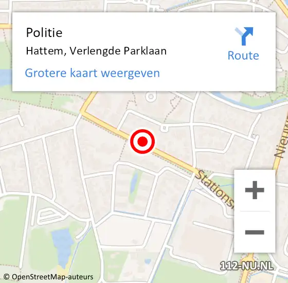 Locatie op kaart van de 112 melding: Politie Hattem, Verlengde Parklaan op 14 december 2022 14:23