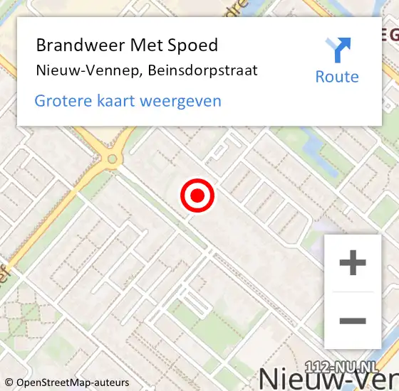 Locatie op kaart van de 112 melding: Brandweer Met Spoed Naar Nieuw-Vennep, Beinsdorpstraat op 14 december 2022 14:26