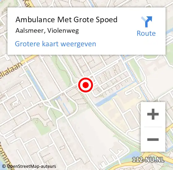 Locatie op kaart van de 112 melding: Ambulance Met Grote Spoed Naar Aalsmeer, Violenweg op 14 december 2022 14:44