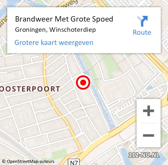 Locatie op kaart van de 112 melding: Brandweer Met Grote Spoed Naar Groningen, Winschoterdiep op 14 december 2022 14:57