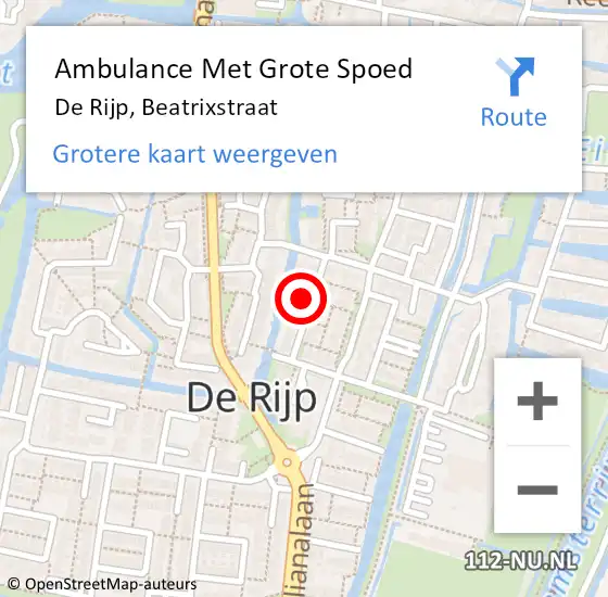 Locatie op kaart van de 112 melding: Ambulance Met Grote Spoed Naar De Rijp, Beatrixstraat op 14 december 2022 15:05