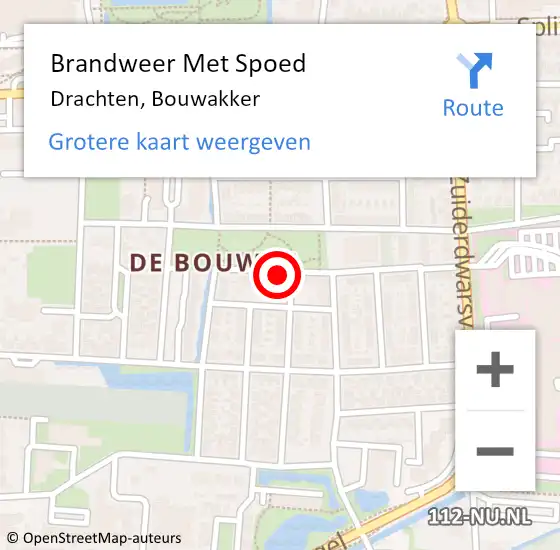 Locatie op kaart van de 112 melding: Brandweer Met Spoed Naar Drachten, Bouwakker op 14 december 2022 15:13