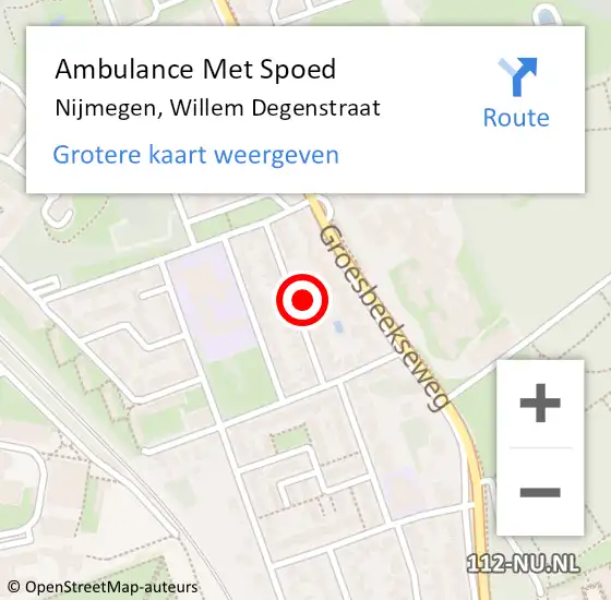 Locatie op kaart van de 112 melding: Ambulance Met Spoed Naar Nijmegen, Willem Degenstraat op 14 december 2022 15:27