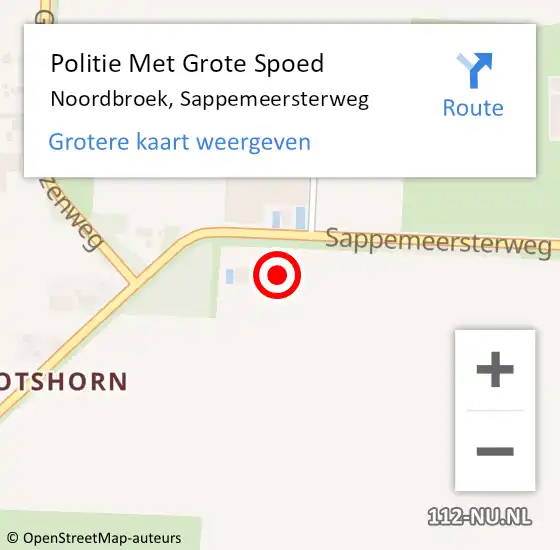 Locatie op kaart van de 112 melding: Politie Met Grote Spoed Naar Noordbroek, Sappemeersterweg op 14 december 2022 16:13