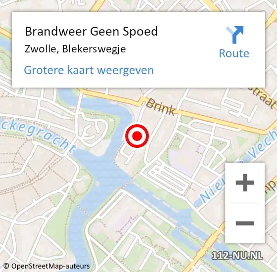 Locatie op kaart van de 112 melding: Brandweer Geen Spoed Naar Zwolle, Blekerswegje op 14 december 2022 16:19