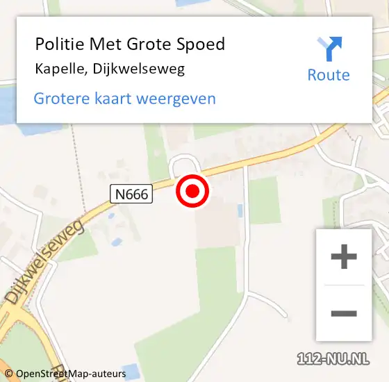 Locatie op kaart van de 112 melding: Politie Met Grote Spoed Naar Kapelle, Dijkwelseweg op 14 december 2022 16:27