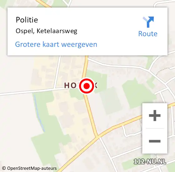 Locatie op kaart van de 112 melding: Politie Ospel, Ketelaarsweg op 14 december 2022 16:43