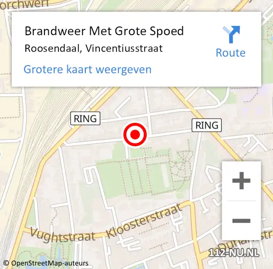 Locatie op kaart van de 112 melding: Brandweer Met Grote Spoed Naar Roosendaal, Vincentiusstraat op 14 december 2022 16:50