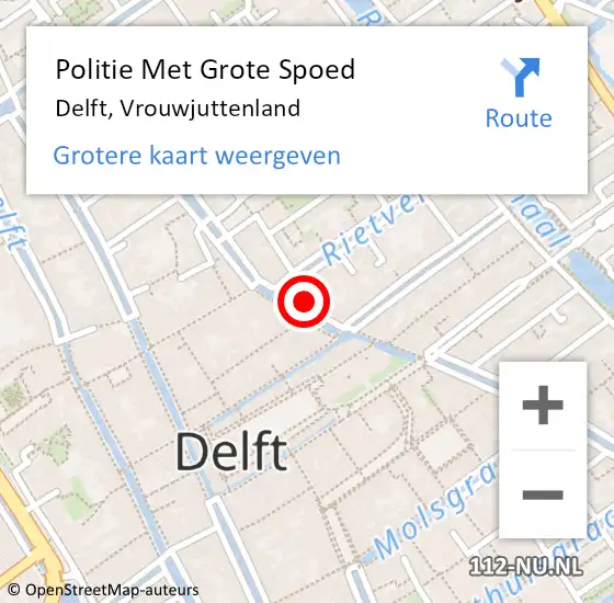 Locatie op kaart van de 112 melding: Politie Met Grote Spoed Naar Delft, Vrouwjuttenland op 14 december 2022 16:58