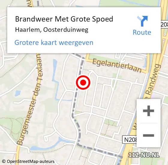 Locatie op kaart van de 112 melding: Brandweer Met Grote Spoed Naar Haarlem, Oosterduinweg op 14 december 2022 17:07