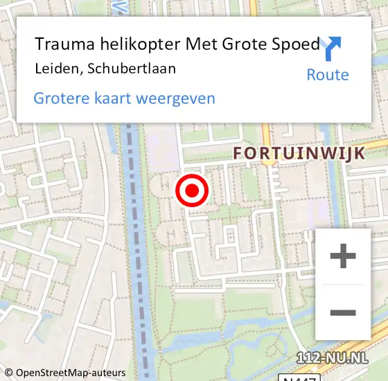 Locatie op kaart van de 112 melding: Trauma helikopter Met Grote Spoed Naar Leiden, Schubertlaan op 14 december 2022 17:10