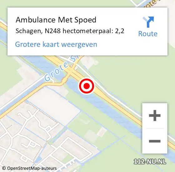 Locatie op kaart van de 112 melding: Ambulance Met Spoed Naar Schagen, N248 hectometerpaal: 2,2 op 14 december 2022 17:47