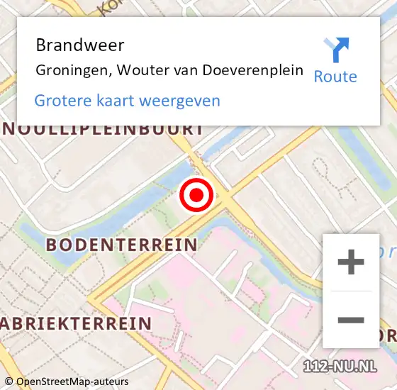 Locatie op kaart van de 112 melding: Brandweer Groningen, Wouter van Doeverenplein op 14 december 2022 17:48