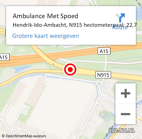 Locatie op kaart van de 112 melding: Ambulance Met Spoed Naar Hendrik-Ido-Ambacht, N915 hectometerpaal: 22,7 op 14 december 2022 17:57