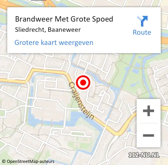 Locatie op kaart van de 112 melding: Brandweer Met Grote Spoed Naar Sliedrecht, Baaneweer op 14 december 2022 18:06