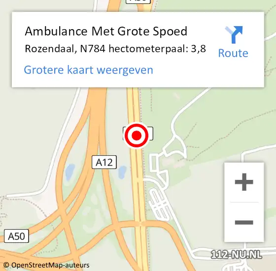 Locatie op kaart van de 112 melding: Ambulance Met Grote Spoed Naar Rozendaal, N784 hectometerpaal: 3,8 op 14 december 2022 18:19