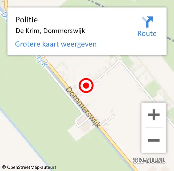 Locatie op kaart van de 112 melding: Politie De Krim, Dommerswijk op 14 december 2022 18:36