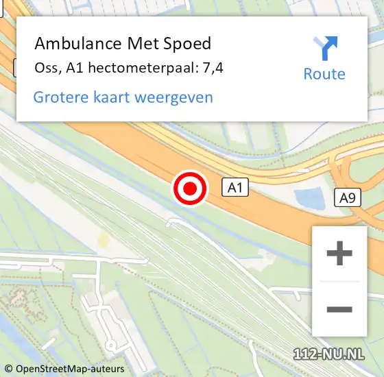 Locatie op kaart van de 112 melding: Ambulance Met Spoed Naar Oss, A1 hectometerpaal: 7,4 op 14 december 2022 18:37