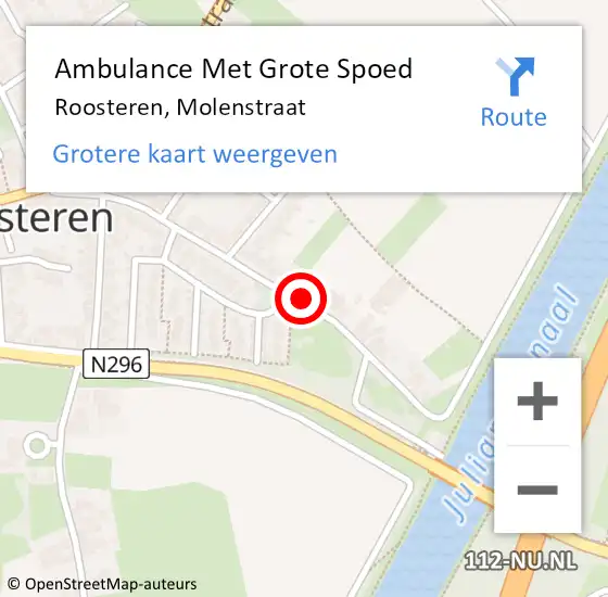 Locatie op kaart van de 112 melding: Ambulance Met Grote Spoed Naar Roosteren, Molenstraat op 14 december 2022 18:44