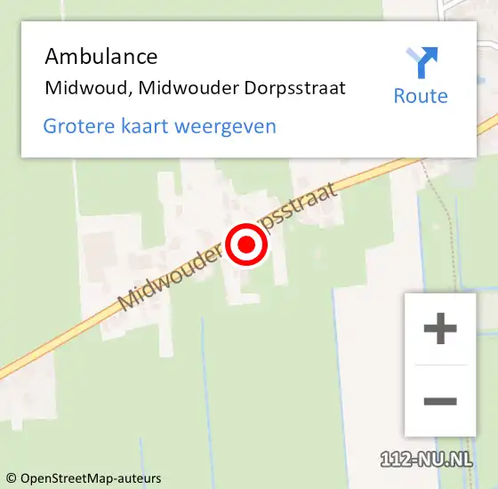Locatie op kaart van de 112 melding: Ambulance Midwoud, Midwouder Dorpsstraat op 14 december 2022 19:31