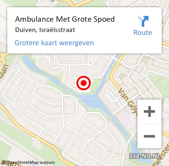 Locatie op kaart van de 112 melding: Ambulance Met Grote Spoed Naar Duiven, Israëlsstraat op 14 december 2022 19:38