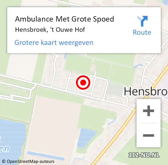 Locatie op kaart van de 112 melding: Ambulance Met Grote Spoed Naar Hensbroek, 't Ouwe Hof op 14 december 2022 19:42
