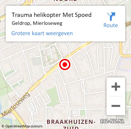 Locatie op kaart van de 112 melding: Trauma helikopter Met Spoed Naar Geldrop, Mierloseweg op 14 december 2022 19:46