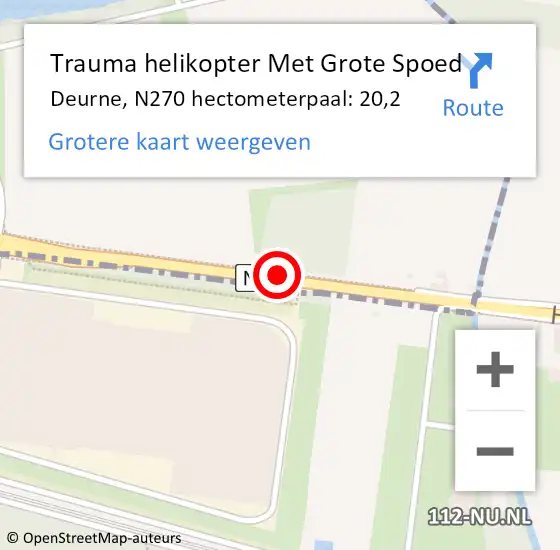 Locatie op kaart van de 112 melding: Trauma helikopter Met Grote Spoed Naar Deurne, N270 hectometerpaal: 20,2 op 14 december 2022 19:57