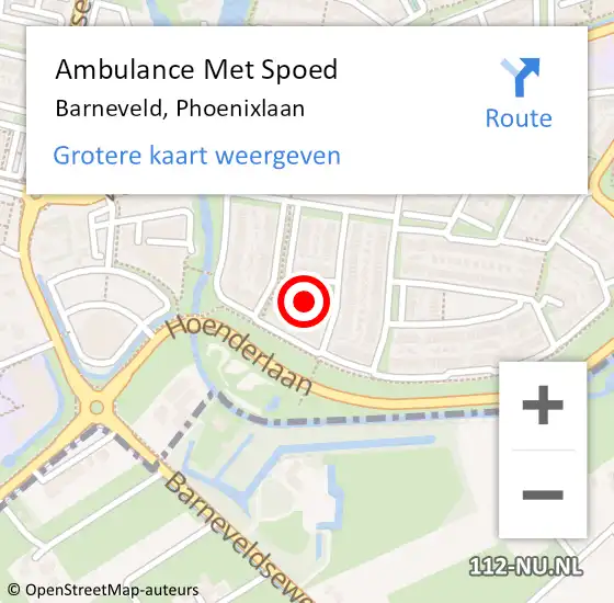 Locatie op kaart van de 112 melding: Ambulance Met Spoed Naar Barneveld, Phoenixlaan op 14 december 2022 20:24