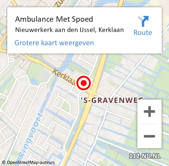 Locatie op kaart van de 112 melding: Ambulance Met Spoed Naar Nieuwerkerk aan den IJssel, Kerklaan op 14 december 2022 20:40