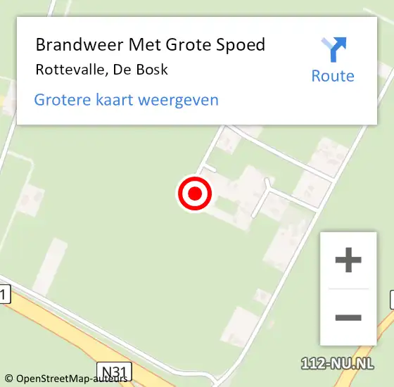 Locatie op kaart van de 112 melding: Brandweer Met Grote Spoed Naar Rottevalle, De Bosk op 14 december 2022 20:41