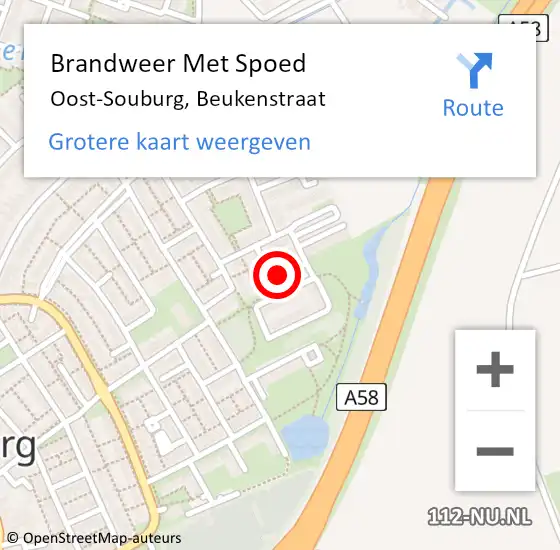 Locatie op kaart van de 112 melding: Brandweer Met Spoed Naar Oost-Souburg, Beukenstraat op 14 december 2022 21:20