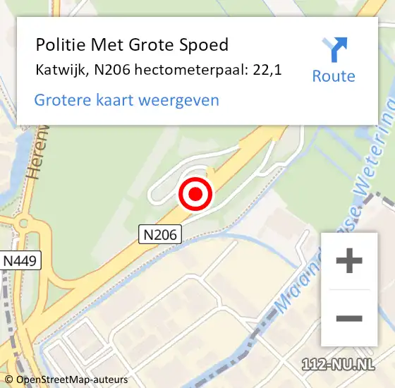 Locatie op kaart van de 112 melding: Politie Met Grote Spoed Naar Katwijk, N206 hectometerpaal: 22,1 op 14 december 2022 21:25