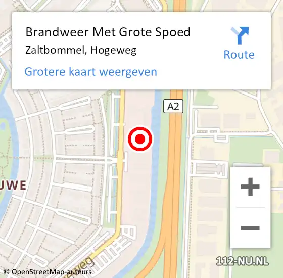 Locatie op kaart van de 112 melding: Brandweer Met Grote Spoed Naar Zaltbommel, Hogeweg op 14 december 2022 21:32